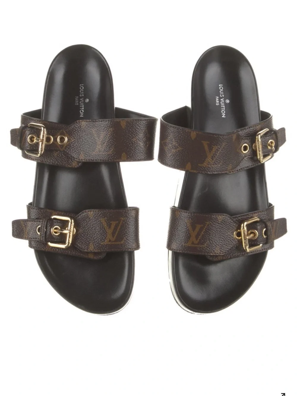 Louis vuitton Canvas Leather Logo Brown Slides Size: 8.5 | IT 38.